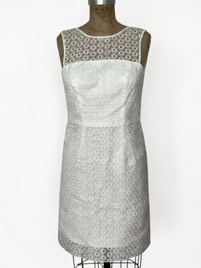 Sleeveless White Lace Overlay Sheath Dress